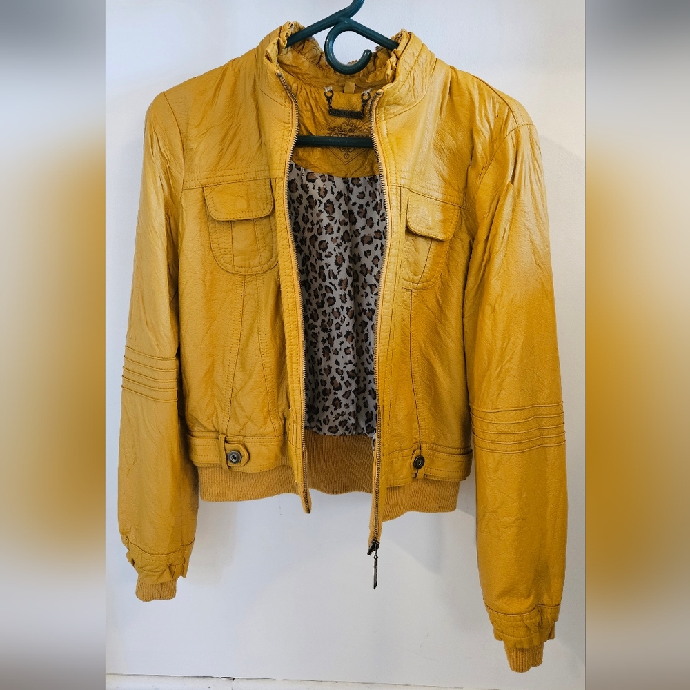 Women's Mustard Faux Leather Jacket